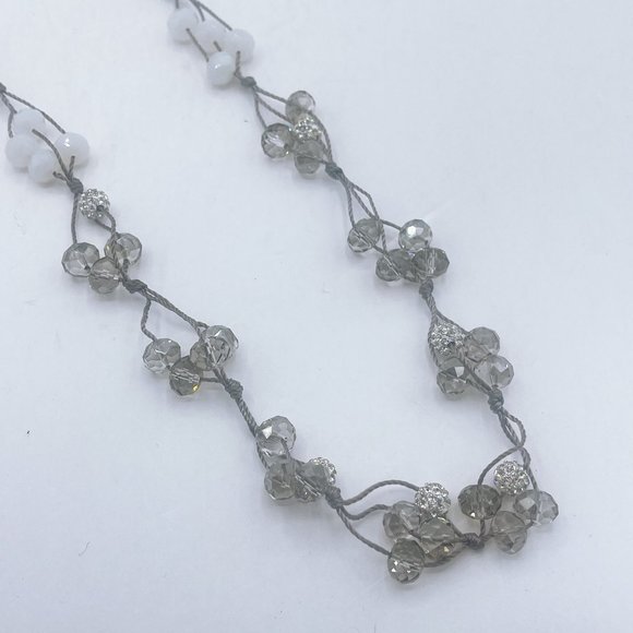 Chico's Silver Multi White & Crystal Small Beads Necklace Long - Picture 2 of 6